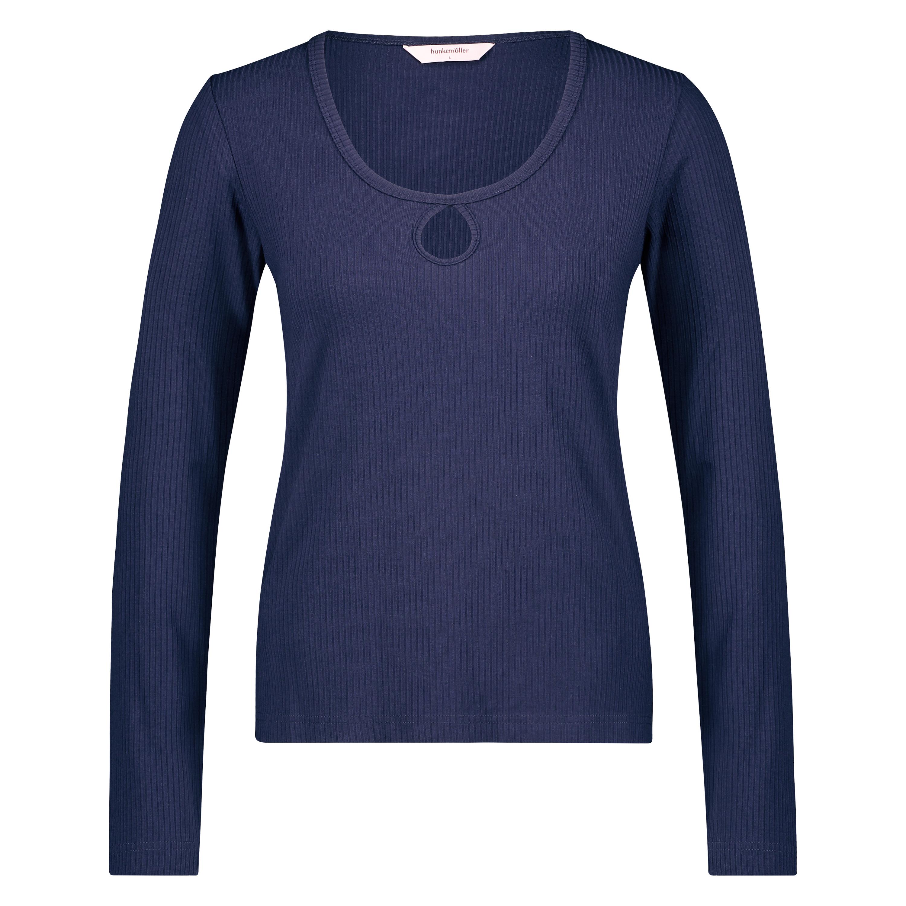 Long-sleeved pyjama top rib keyhole