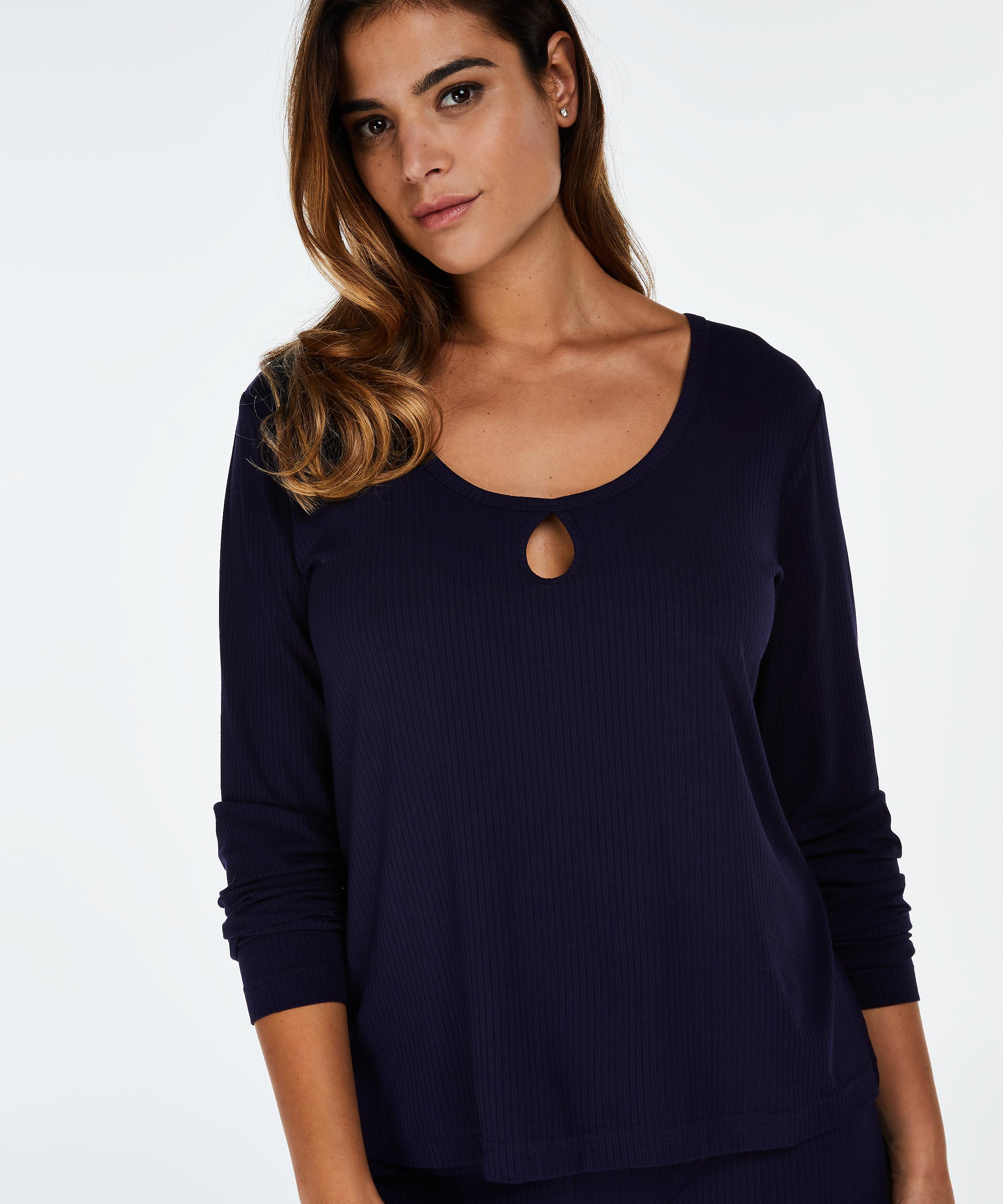 Long-sleeved pyjama top rib keyhole