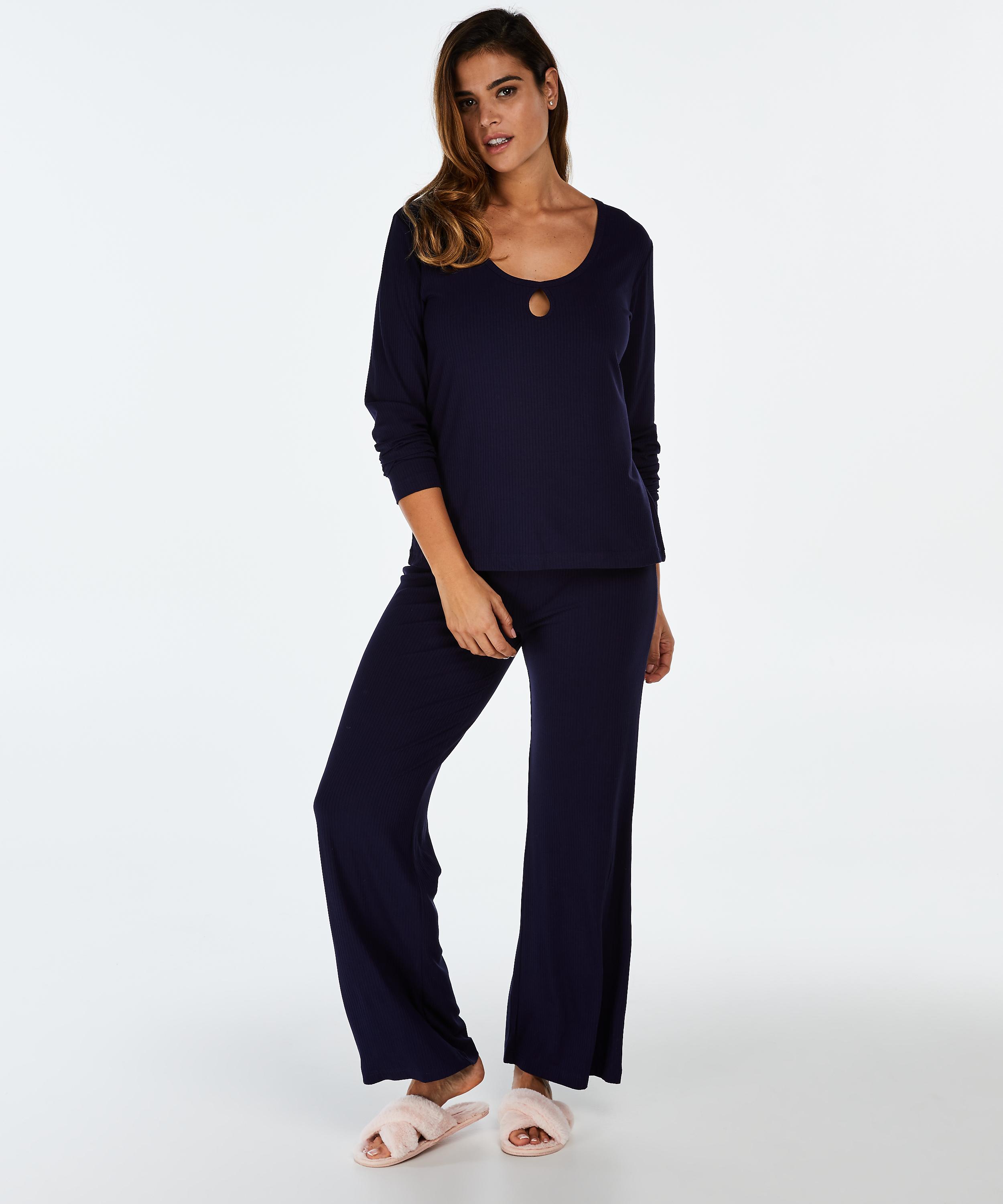 Long-sleeved pyjama top rib keyhole