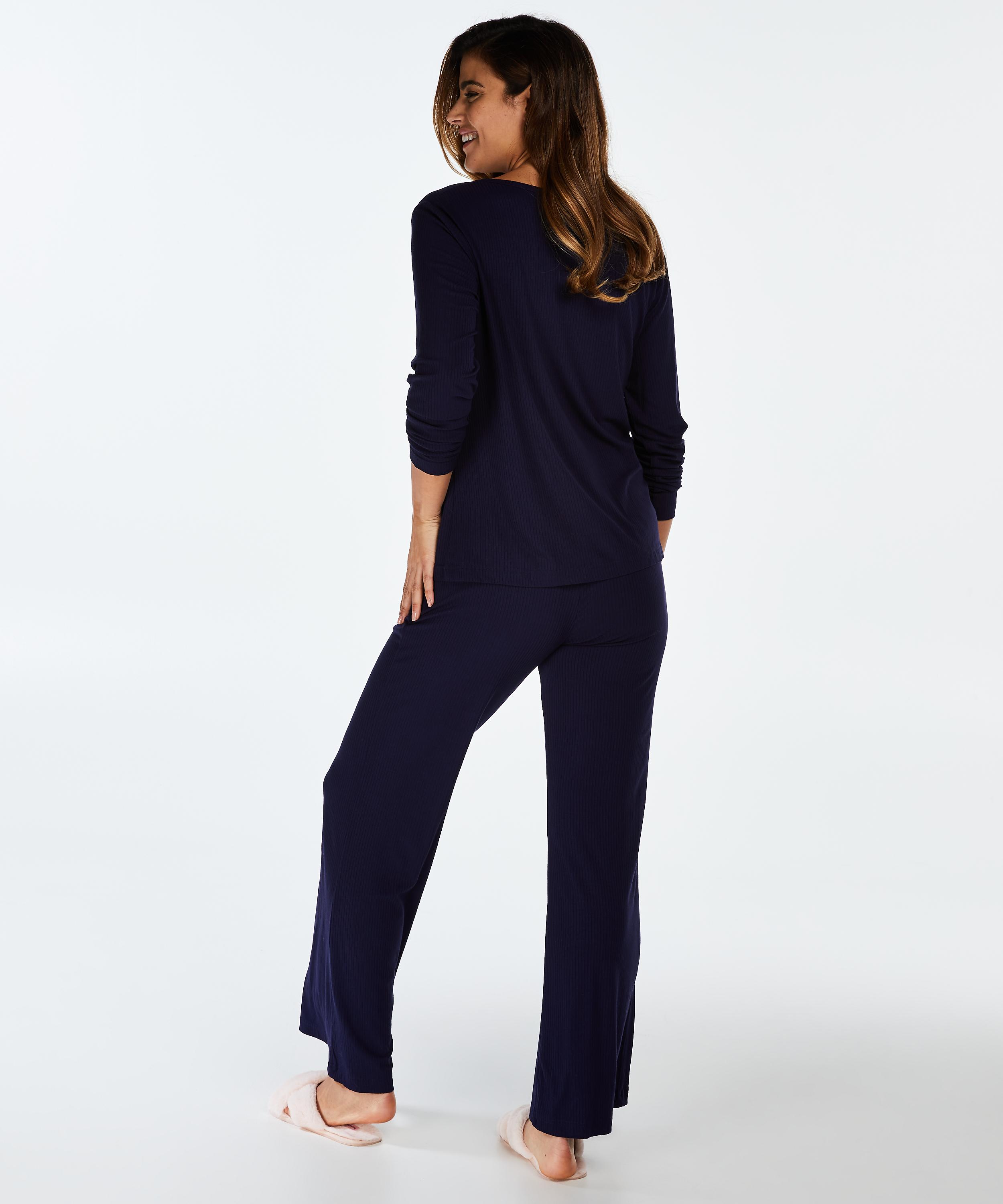 Long-sleeved pyjama top rib keyhole