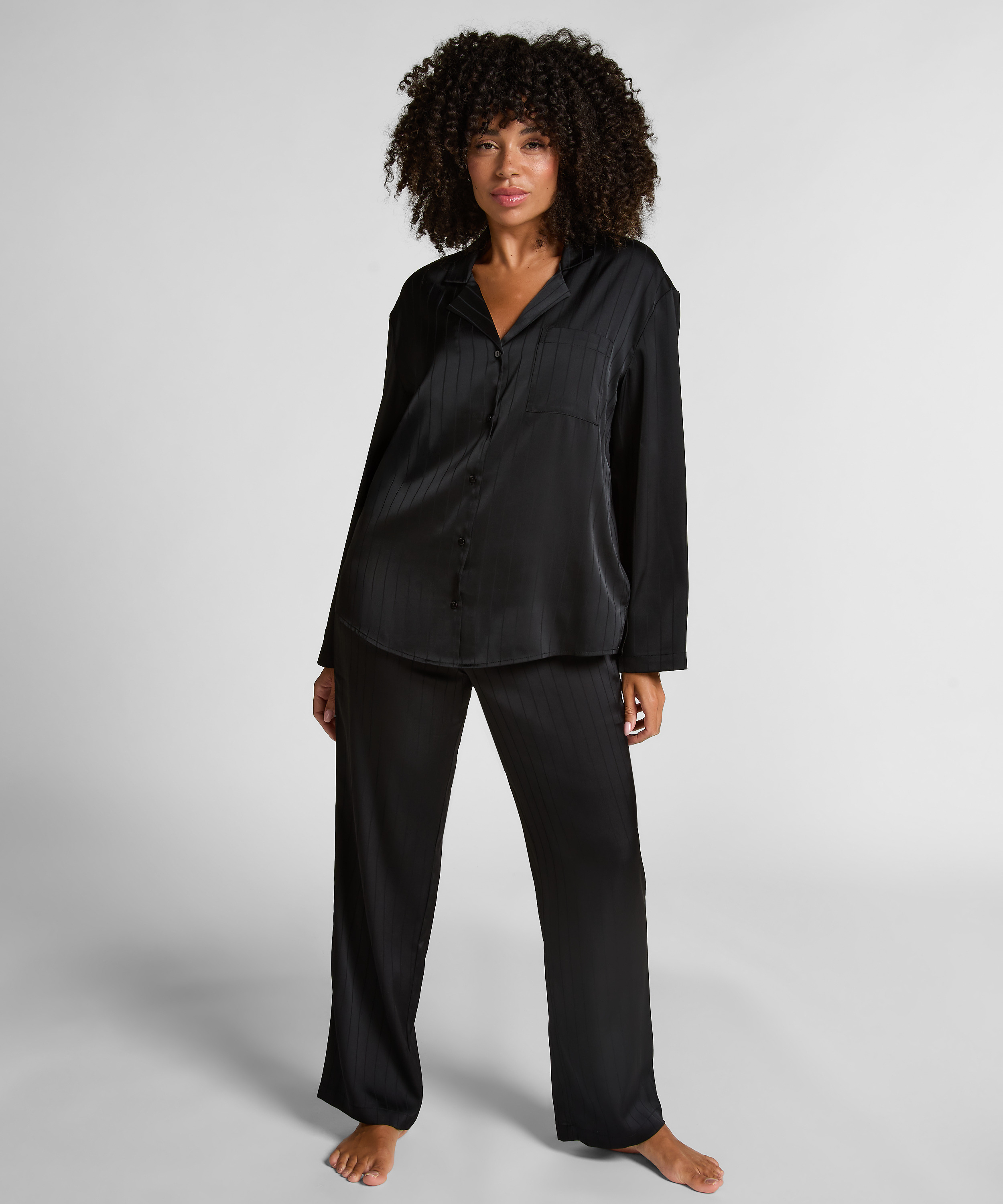 Σατέν Μακρυμάνικο Τοπ Πυτζάμας Pinstripe